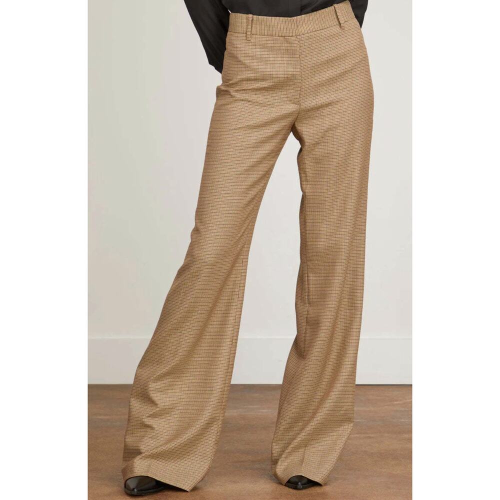 NWT Nili Lotan Arielle Wool Flare Trouser Pant Brown Check 2